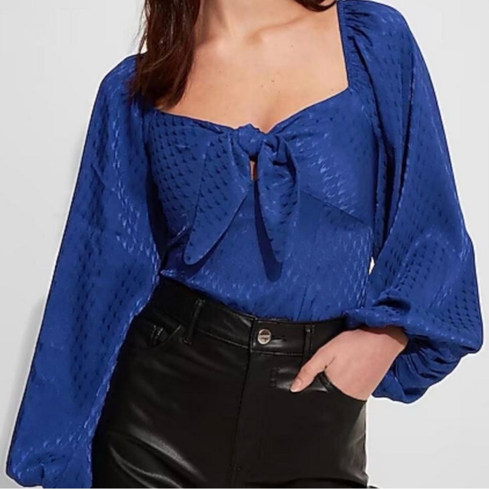 Express Women's Royal Blue Tie-Front Bodysuit